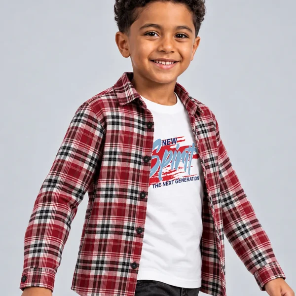 Red Plaid "New Spirit" Flannel Set – Sizes 2–5 (4114)