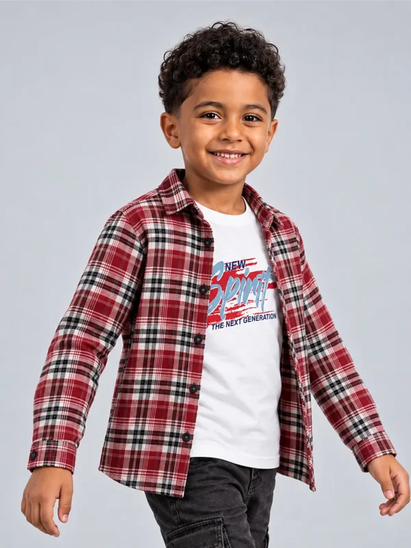 Red Plaid "New Spirit" Flannel Set – Sizes 2–5 (4114)