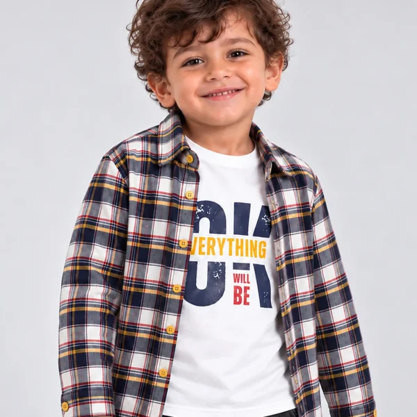 Navy Plaid "Everything Will Be OK" Flannel Set – Sizes 2–5 (4120)