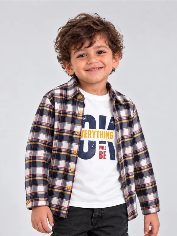 Navy Plaid "Everything Will Be OK" Flannel Set – Sizes 2–5 (4120)