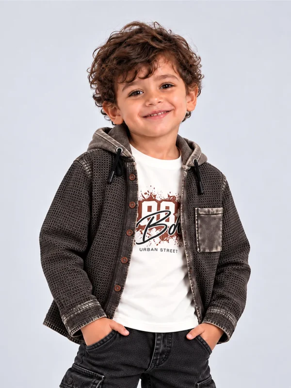 Charcoal Waffle Hooded Set "Urban Street" – Sizes 2–5 (4510)