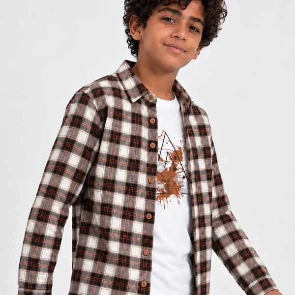 Brown Plaid Flannel Set – Sizes 6–16 (8102)