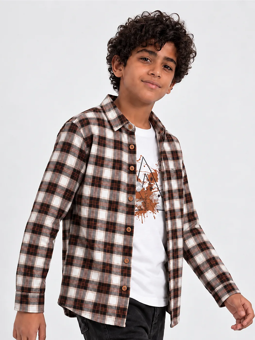 Gedo Magdy brown plaid flannel twin-set, sizes 6–16