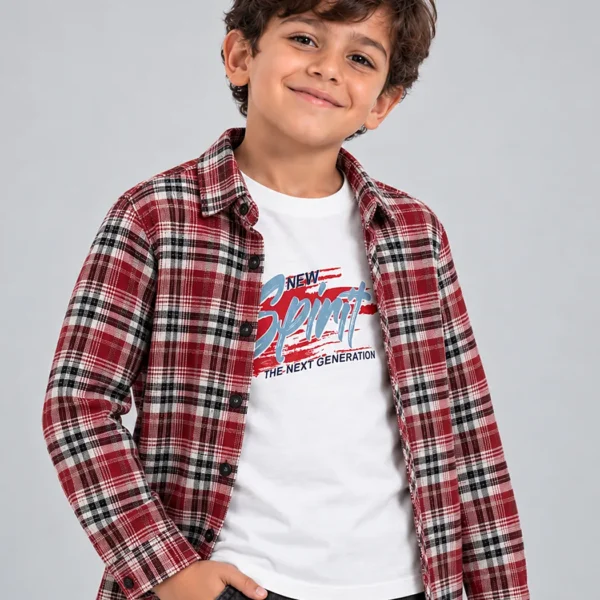 Red Plaid "New Spirit" Flannel Set – Sizes 6–16 (8114)