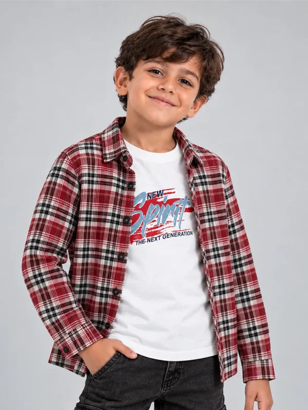 Red Plaid "New Spirit" Flannel Set – Sizes 6–16 (8114)