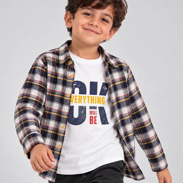 Navy Plaid "Everything Will Be OK" Flannel Set – Sizes 6–16 (8120)