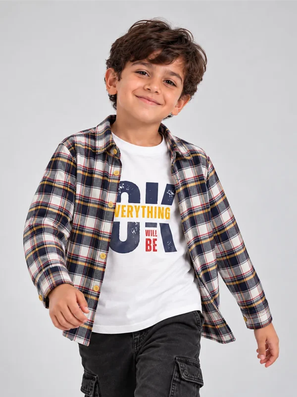 Navy Plaid "Everything Will Be OK" Flannel Set – Sizes 6–16 (8120)
